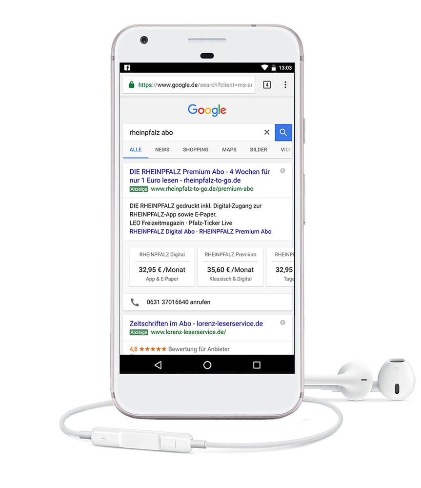 Rheinpfalz abo mobile werbung adwords