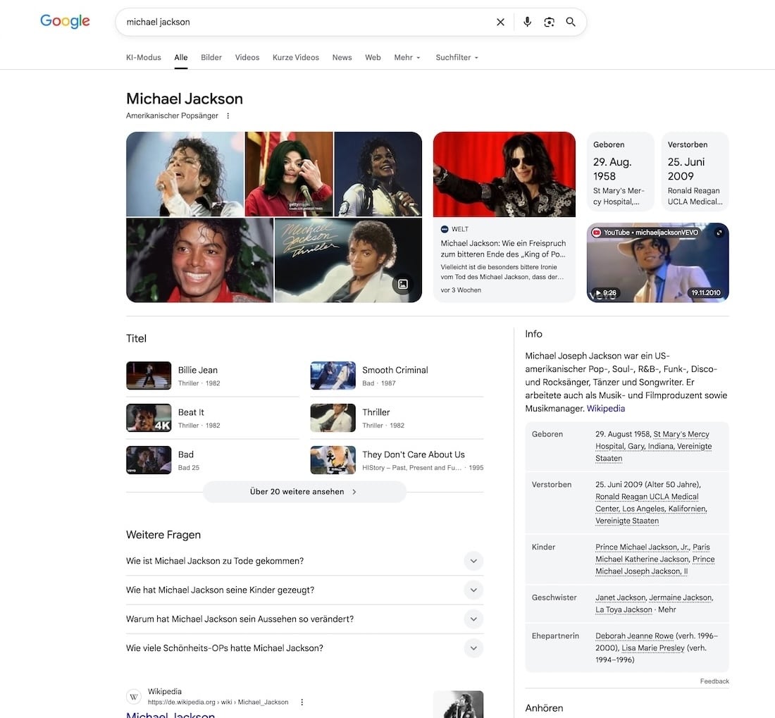 https://schema.org/Person Entiät Michael jackson Google Suche